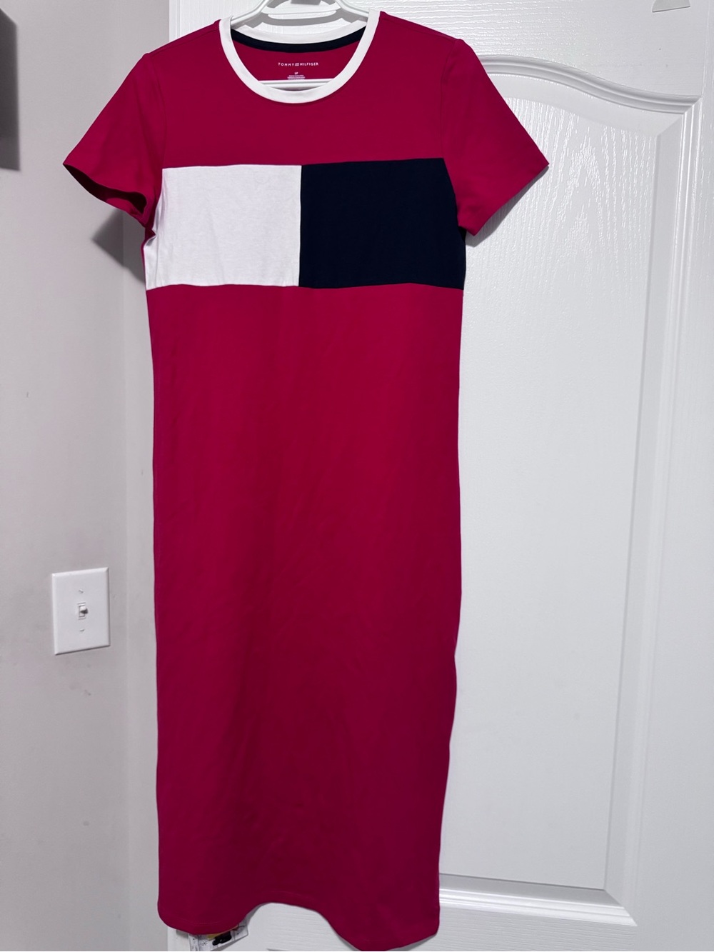 Tommy Hilfiger Red Short-Sleeve Colorblock Midi Dress